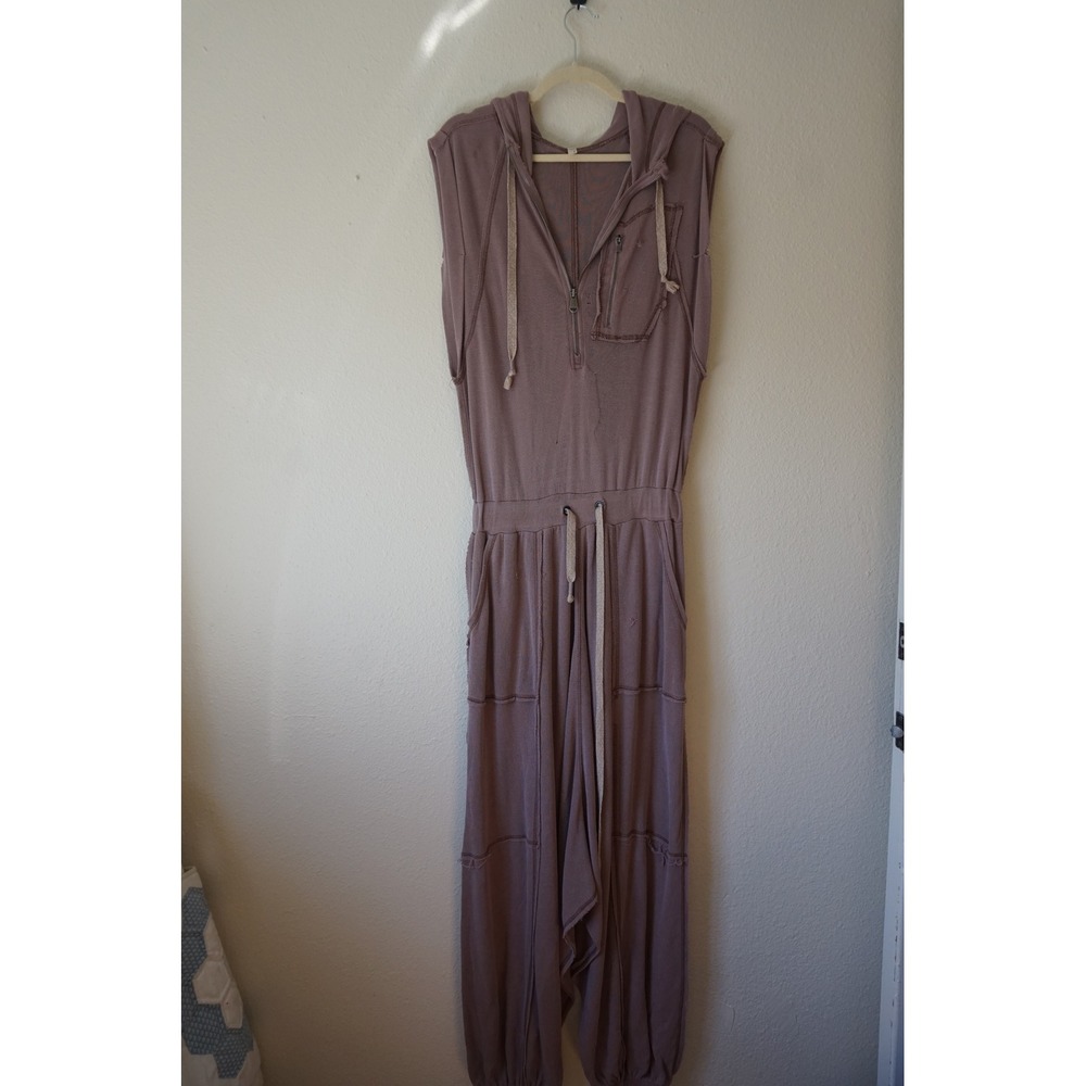 FP Movement Franklin Hills Jumpsuit Knit Boho Distressed Harem Hooded‎ Mauve XS - Picture 2 of 12